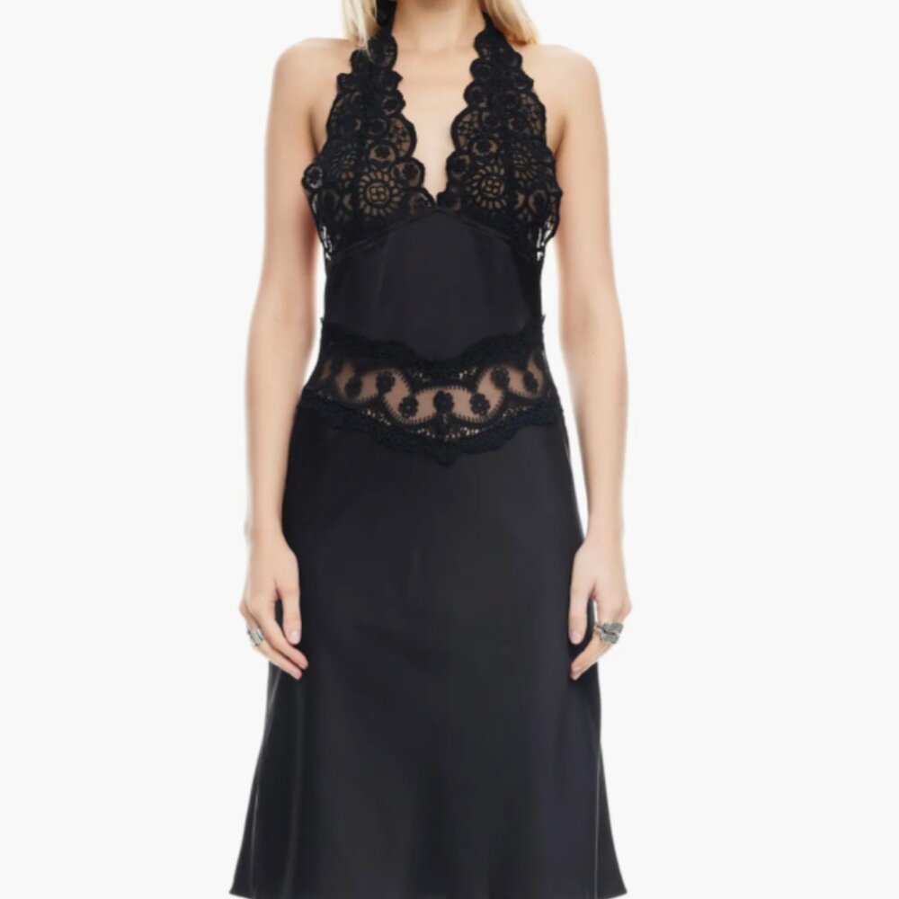 Lioness Solana Lace Inset Halter Dress- Black